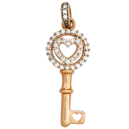 Anhänger "Schlüssel mit Herzen" 925 Silber/teilrotvergoldet und Zirkonia