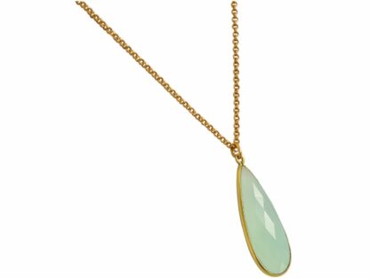 Collier 925 Silber/vergoldet mit Chalcedon Tropfen meeresgrün