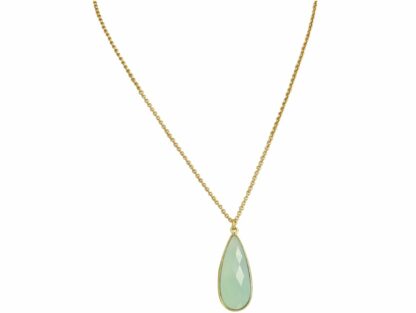 Collier 925 Silber/vergoldet mit Chalcedon Tropfen meeresgrün