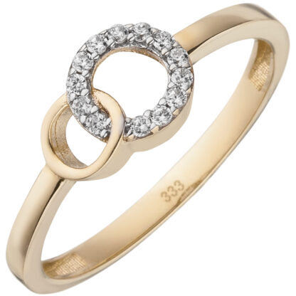 Ring 333 Gelbgold Bicolor mit 13 Zirkonia Kreisform