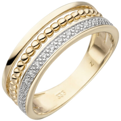 Ring 3-bahnig 333 Gelbgold Bicolor mit 17 Zirkonia