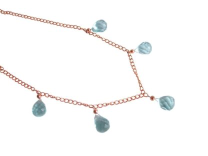 Collier in Rosévergoldung mit 5 Aquamarin Tropfen