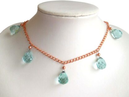 Collier in Rosévergoldung mit 5 Aquamarin Tropfen