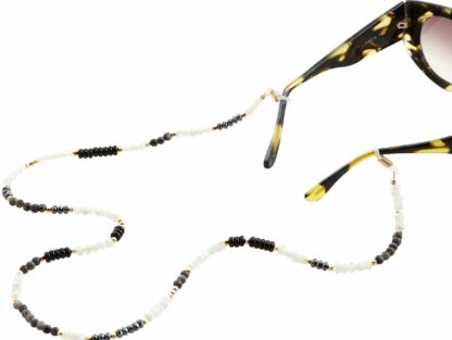 Brillenkette 925 Silber/vergoldet mit Edelsteinen schwarz/weiß