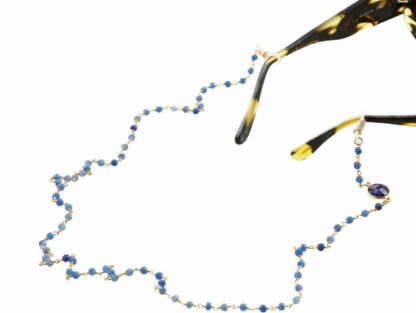 Brillenkette 925 Silber/vergoldet mit Blue Saphiren