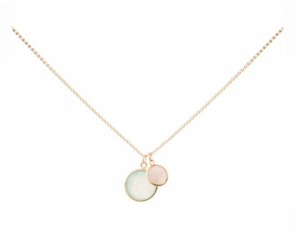 Collier 925 Silber/vergoldet mit Rosenquarz und Chalcedon grün