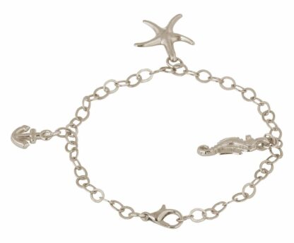 Armband 925 Silber mit Seepferdchen, Seestern und Anker