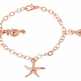 Armband 925 Silber/rosévergoldet mit Seepferdchen, Anker, Seestern