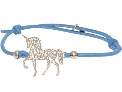 Armband hellblau mit Anhänger „Einhorn“ 925 Silber