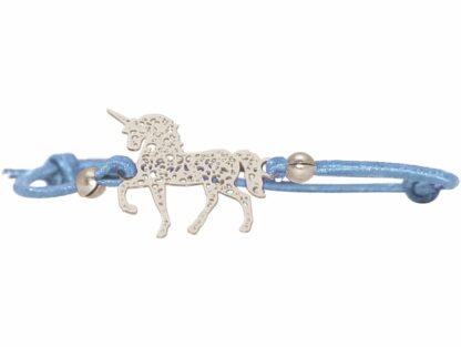 Armband hellblau mit Anhänger „Einhorn“ 925 Silber