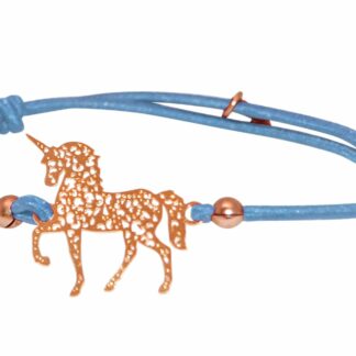 Armband hellblau mit Anhänger „Einhorn“ 925 Silber/rosévergoldet