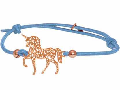 Armband hellblau mit Anhänger „Einhorn“ 925 Silber/rosévergoldet