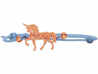 Armband hellblau mit Anhänger „Einhorn“ 925 Silber/rosévergoldet