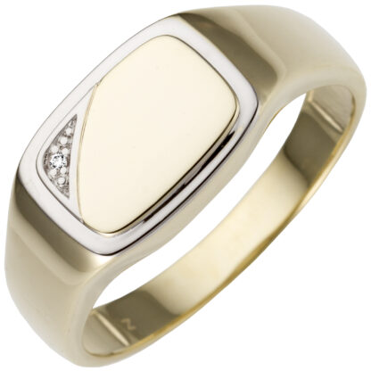 Herren-Ring 585 Gelbgold bicolor mit Brillant