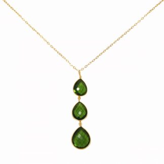 Collier 925 Silber/vergoldet mit 3 Peridot-Tropfen