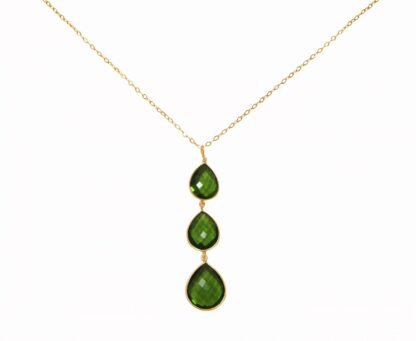 Collier 925 Silber/vergoldet mit 3 Peridot-Tropfen