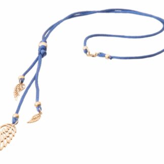 Halskette blaue Seide mit Kügelchen und Flügeln ca. 75 cm