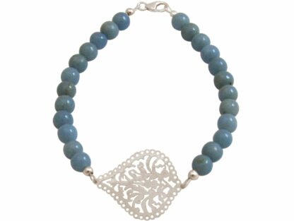 Armband mit Blatt-Mandala Silber und Aquamarinen blau