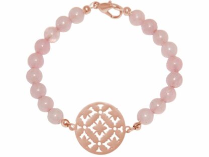 Armband Silber/rosévergoldet mit Rosenquarz und Fantasy-Mandala