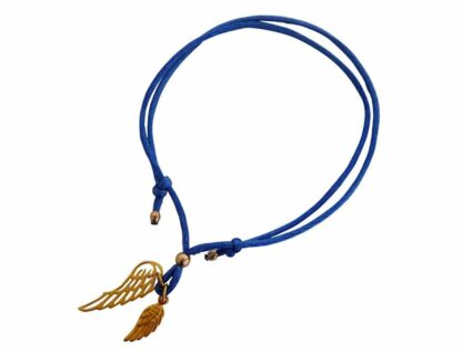 Seiden-Armband blau mit 2 Flügeln 925 Silber/vergoldet