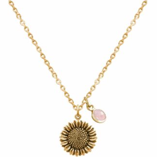 Collier "Sonnenblume" und Rosenquarz 925 Silber/vergoldet