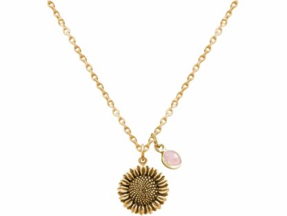 Collier "Sonnenblume" und Rosenquarz 925 Silber/vergoldet