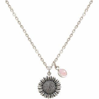 Collier "Sonnenblume mit Rosenquarz" 925 Silber