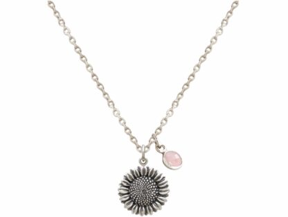 Collier "Sonnenblume mit Rosenquarz" 925 Silber