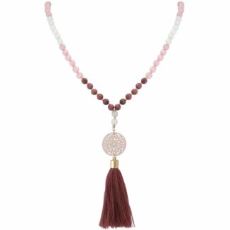 Halskette "Rosette" vergoldet sowie Edelsteine rosa und weiß