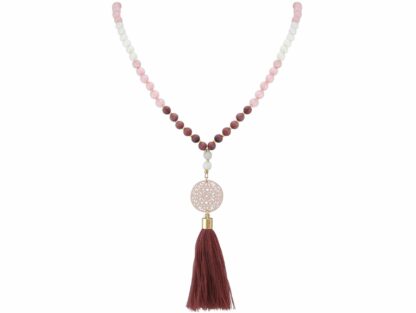 Halskette "Rosette" vergoldet sowie Edelsteine rosa und weiß