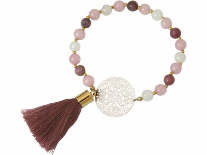 Armband „Rosette“ vergoldet sowie Edelsteine rosa und weiß