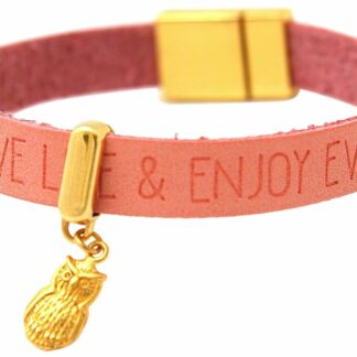 Kunst-Leder-Armband pink mit „Eule“ vergoldet