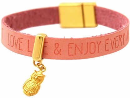 Kunst-Leder-Armband pink mit „Eule“ vergoldet