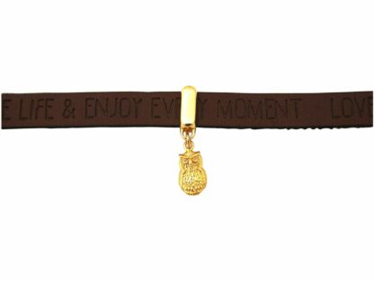 Kunst-Leder-Armband braun mit „Eule“ vergoldet