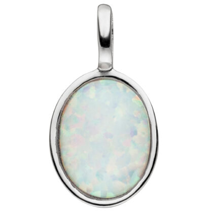 Anhänger oval 925 Silber mit Opal Imitation