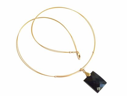 Collier/Juwelierdraht vergoldet mit Onyx schwarz rechteckig