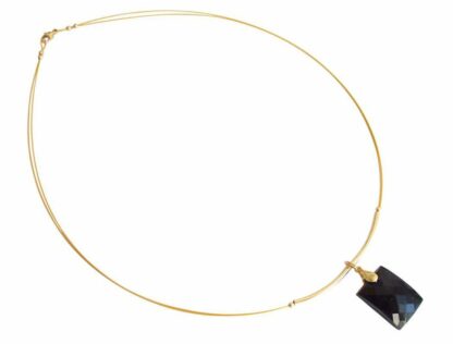 Collier/Juwelierdraht vergoldet mit Onyx schwarz rechteckig