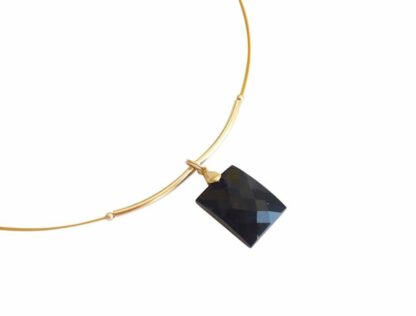 Collier/Juwelierdraht vergoldet mit Onyx schwarz rechteckig