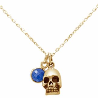 Collier "Totenkopf" 925 Silber/vergoldet mit Blue Saphir