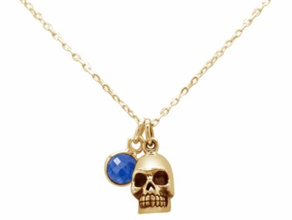 Collier "Totenkopf" 925 Silber/vergoldet mit Blue Saphir