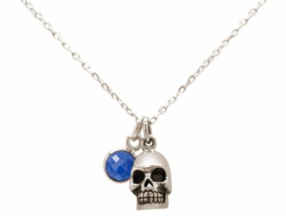 Collier "Totenkopf" 925 Silber mit Blue Saphir