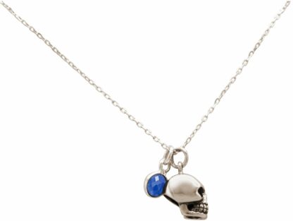 Collier "Totenkopf" 925 Silber mit Blue Saphir