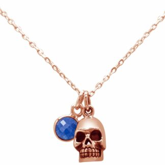 Collier "Totenkopf" 925 Silber/rosévergoldet mit Blue Saphir