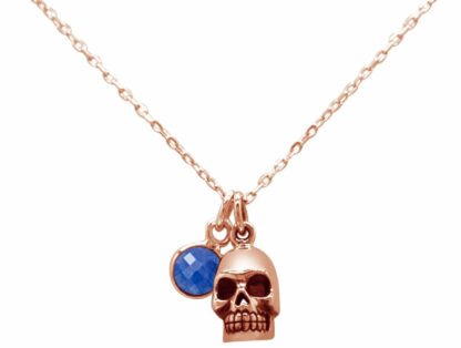 Collier "Totenkopf" 925 Silber/rosévergoldet mit Blue Saphir