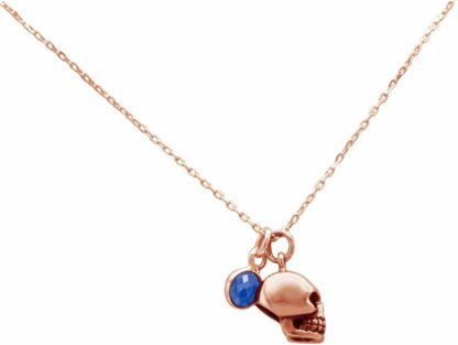 Collier "Totenkopf" 925 Silber/rosévergoldet mit Blue Saphir