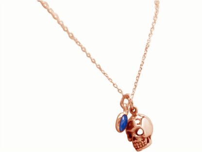 Collier "Totenkopf" 925 Silber/rosévergoldet mit Blue Saphir