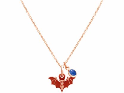 Collier "Fledermaus" 925 Silber/rosévergoldet mit Blue Saphir