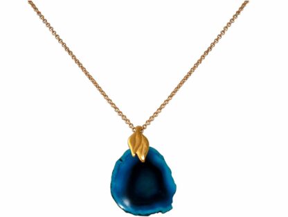 Collier 925 Silber/vergoldet mit Achat blau Natur