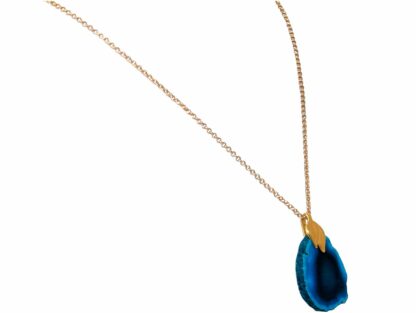 Collier 925 Silber/vergoldet mit Achat blau Natur