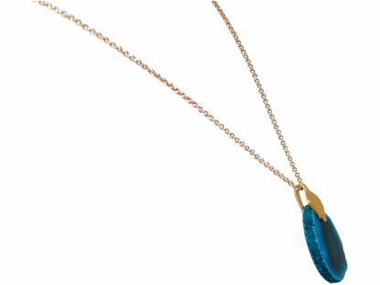 Collier 925 Silber/vergoldet mit Achat blau Natur